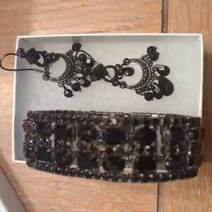 Black Beaded Bracelet and Earring Set